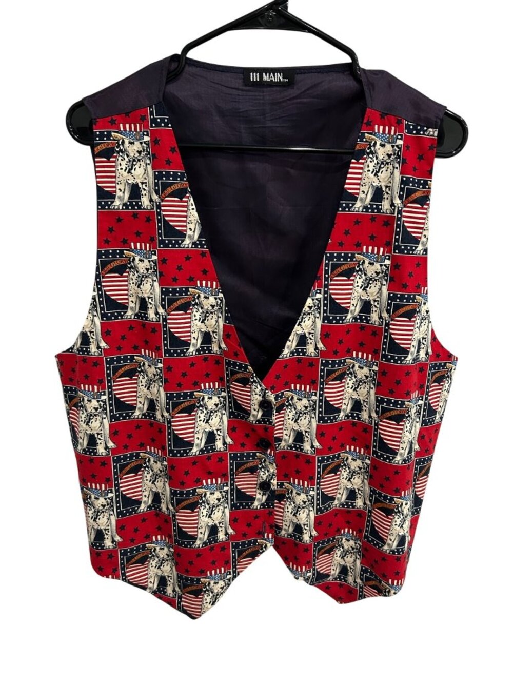 111 Main Vintage Patriotic Dalmatian Button Front Vest Red Navy 4th of July 90s